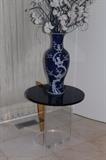Blue & White Vase, Silk Arrangement, & Round Pedestal/Table