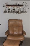 Leather Chair & Ottoman, Wall Sculpture