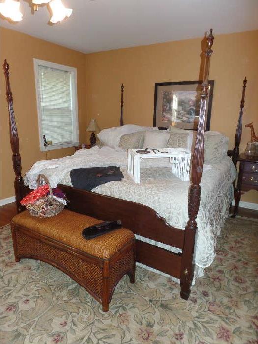 Ethan Allen king size four poster bed with canopy attachment