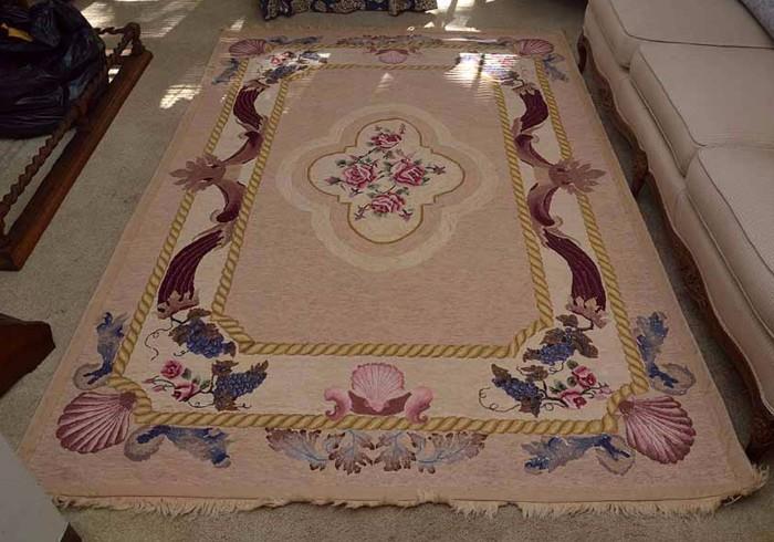 Exquisite Sibyl Osicka Traditional Hand Hooked Rug titled "Enchantment", created to reflect the Aubusson-Victorian style.  (5' 3" x 7' 3"),  100% Wool, Completed in 1984