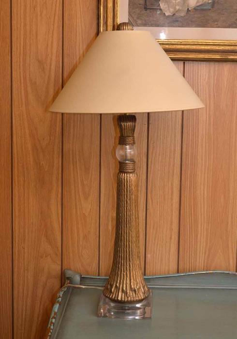 Vintage Brass Tassel Table Lamp with Crystal Orb 