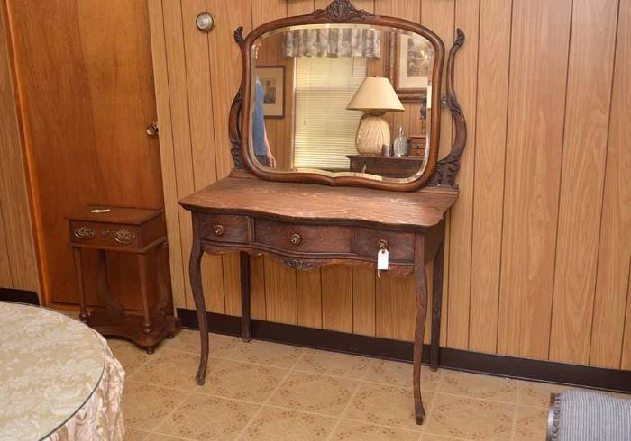 Antique Oak Vanity with Mirror (needs some TLC)