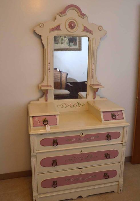 Painted Beauty!  Victorian Eastlake Chest of Drawers with Mirror