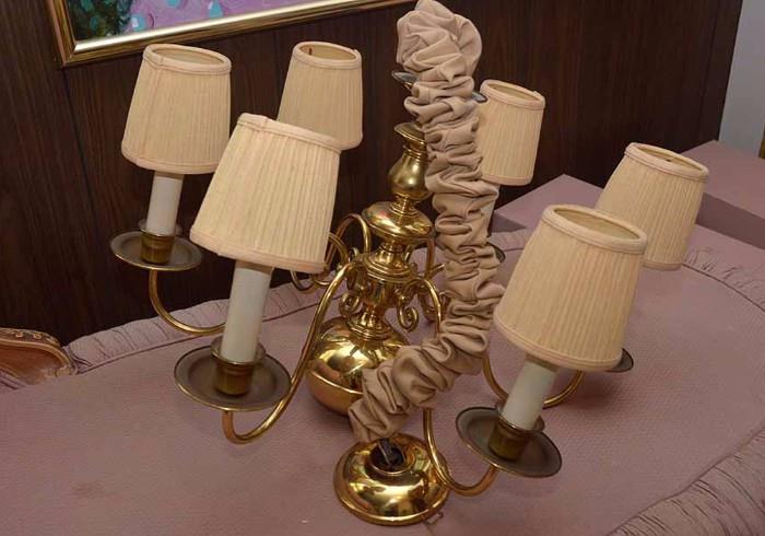 Brass Chandelier with Lamp Shades