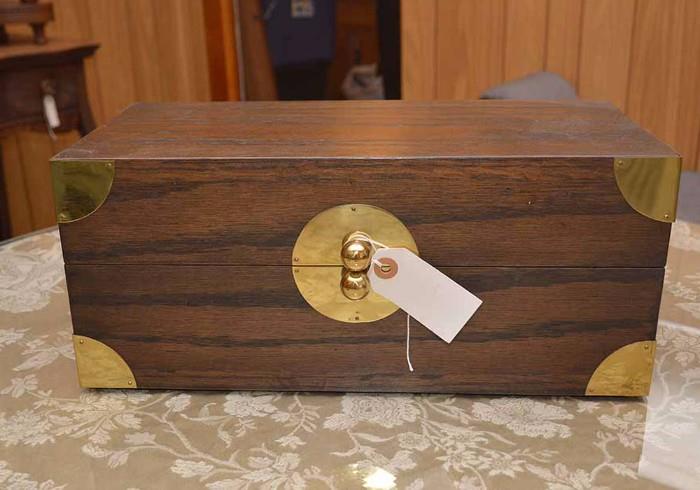 Decorative Wood Box with Brass Accents