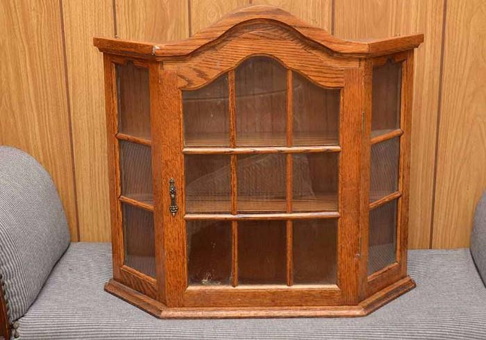 Vintage Oak Curio Cabinet with Glass