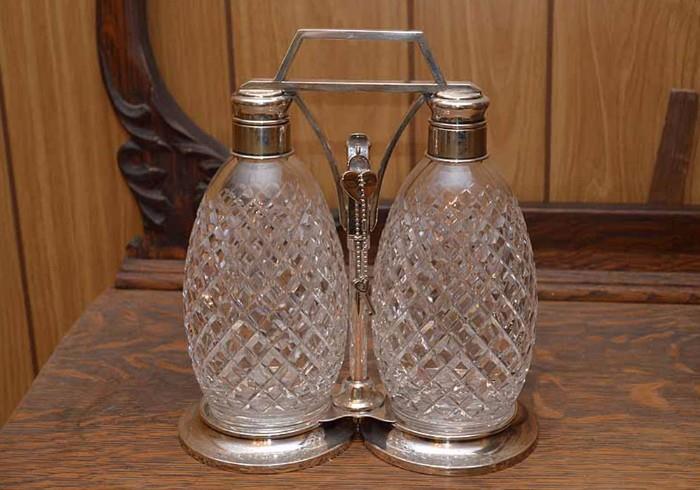 Tiffany Sterling Silver & Crystal Tantalus Decanter Set with Heart Shaped Lock
