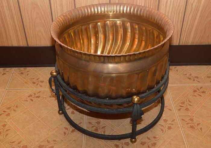 Vintage Brass Planter with Iron Stand