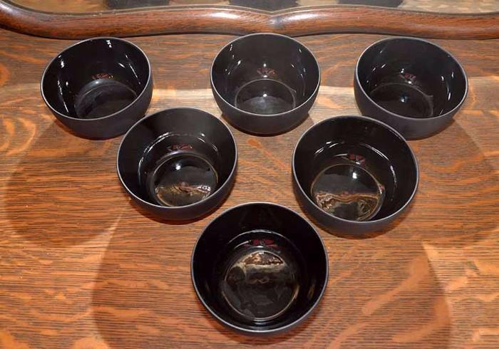 Set of 6 Wedgwood Black 2-Tone Basalt Bowls
