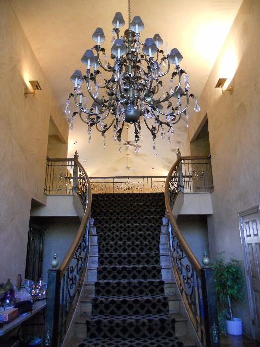 Grand entry way chandelier. It is very high up and very large!