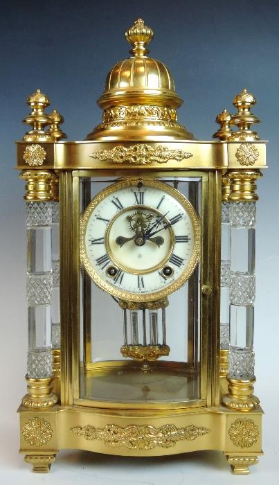 Ansonia Bronze & Crystal Clock