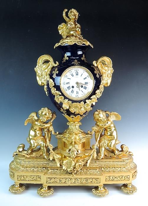  Large Louis XV Dore Bronze Sevres Cherub Clock