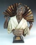 Large Terra Cotta Bust Orientalist Lady w/Fan C.1900