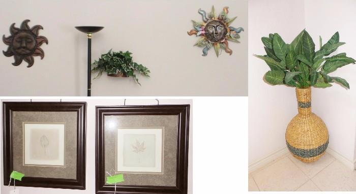 Home decor, artificial plants, framed prints, metal decor, lamps