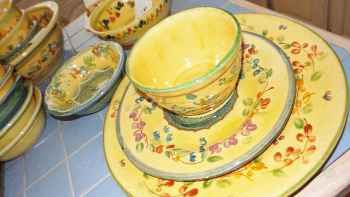 Hand painted pottery dish set from France