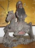 Antique Wood Carving Kuan Kung Guan Yu Sitting on Horse 