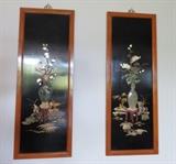 Set of 4 Vintage Teak Wood Soapstone  Wall Panels "Four Seasons" 