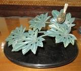 Vintage Metal Branch Leaf Centerpiece Sculpture with Brass Bird 