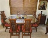 Vintage Hand Carved Teak Dining Room Table Set w/8 Chairs