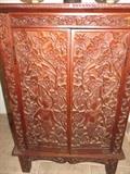 Intricate Hand Carved Teak Chest Cabinet