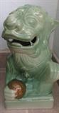 Pair Vintage Chinese Celadon Ceramic Foo Dog Lions 