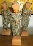 Vintage Set of 3 Balinese Bali Kepeng Coin Dewi Sri Rice Goddess Statues with Chinese Coins 