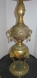 Pair Solid Brass Asian Table Lamps with Dragon Ring Handles, Lion Head Design 