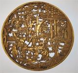 Round Gilded Antique Hand Carved Chinese Wood Temple Panel, 32" diameter
