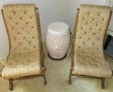 Pair of Vintage Wood Frame Tufted Lounge Chairs