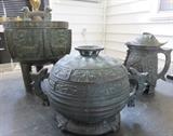 1960's Mid Century Reproduction Shang Dynasty Chinese Urn Dragon Ice Buckets & Pitcher 