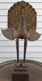 Antique Hand Carved Wood Peacock Statue with colored glass feathers