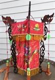 Vintage Asian Dragon Ceiling Lamp, Hand Carved Wood Silk Panel Lantern 