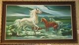 Vintage Artist Signed Horse Oil Painting 