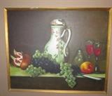 Vintage Still Life Fruit Wine Canvas Oil Painting Famed 