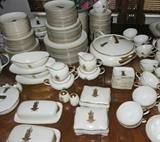 Large Rare Vintage Kutani China Set by  BUNJI White with Gold Buddha Design and Trim