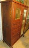 Antique Wood Mirrored Wardrobe Armoire