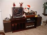 vintage stereo equipment and stand Sansui 5000A receiver, Garrard synchro lab 95b turntable, teac reel to reel tape deck