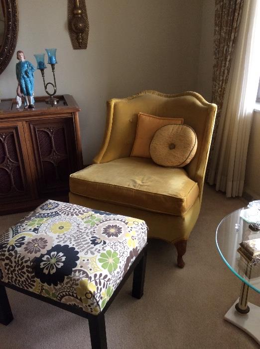Gold 1960s occasional chair, one of a pair