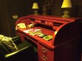 Vintage red roll top desk, very cool!