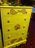 Paisley detail yellow highboy dresser
