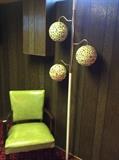 MCM floor lamp, green vinyl chair