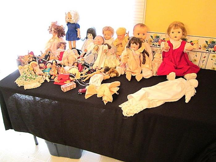 Various vintage & antique dolls. Many dolls here. We have shown some individually in later photos.