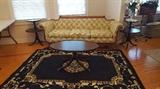 Sofa Settee, Mahogany Oval Coffee Table, Double Mahogany Two Tier Pie Table, Room Rug