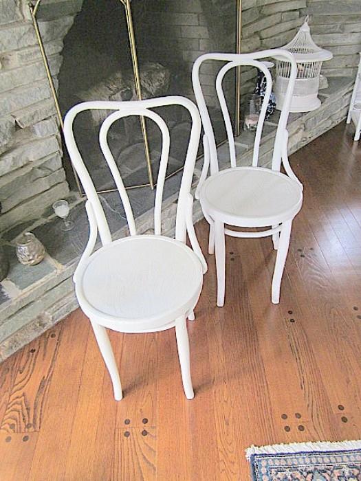 Pair bentwood chairs. Additional four matching chairs in garage needing refinishing.