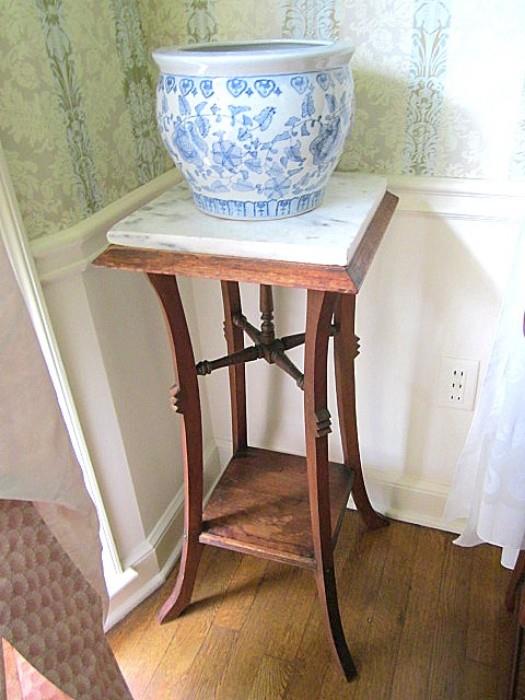 Victorian marble top stand and urn.