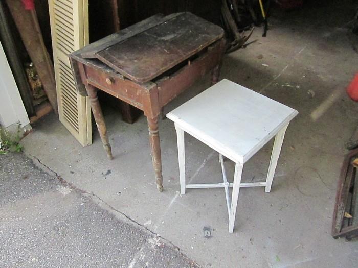 Antique stand & table needing refinishing.