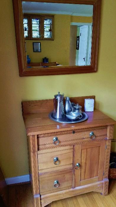 ash washstand and mirror....pewter items