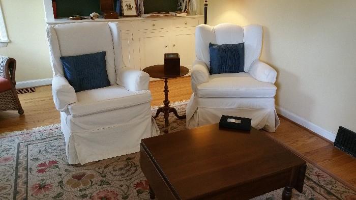 armchairs with white slipcovers