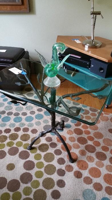 glass top table with metal' branch base - use inside or in the garden!