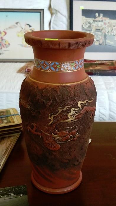 large Tokoname terra cotta dragon vase...approx 12"